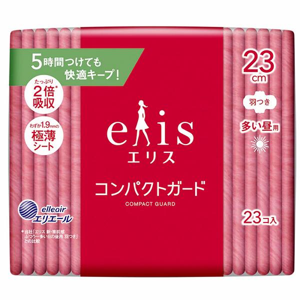 【2個セット】 エリス コンパクトガード 多い昼用 羽つき 23cm 23コ入 衛生用品 エリエール 備蓄 紙おむつ ナプキン 生理用品 昼用 入数 羽付 排泄関連 生理用ナプキン アットコスメ 生理用 大王製紙 多い昼 薄型