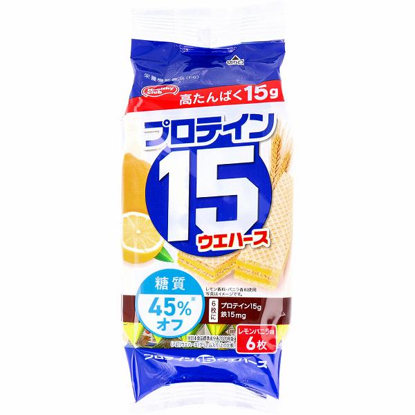 プロテイン15ウエハース レモンバニラ味 6枚入 ダイエット バランス栄養食品 機能食 たんぱく質 抽選 ハマダ ヘルシー レモン 栄養 低カロリー 栄養補助 栄養成分 ウエハース 栄養機能食品 健康食品 ヘルシークラブ バランス栄養食 auc-ulmax-12349677 ウルマックス 楽天市場店 パッケージ画像