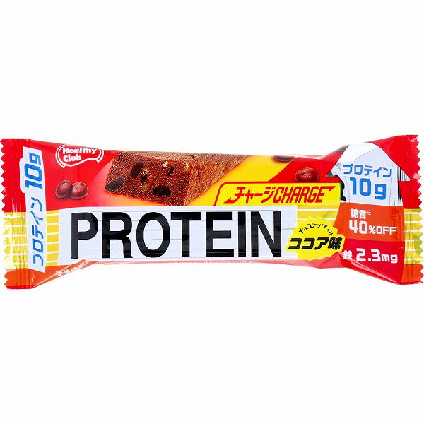 ヘルシークラブ チャージ プロテイン ココア味 1本入 チョコチップ入り バランス栄養食品 機能食 ココア 栄養補助 栄養補給 クッキー 栄養機能食品 健康食品 auc-ulmax-12349656 ウルマックス 楽天市場店 パッケージ画像