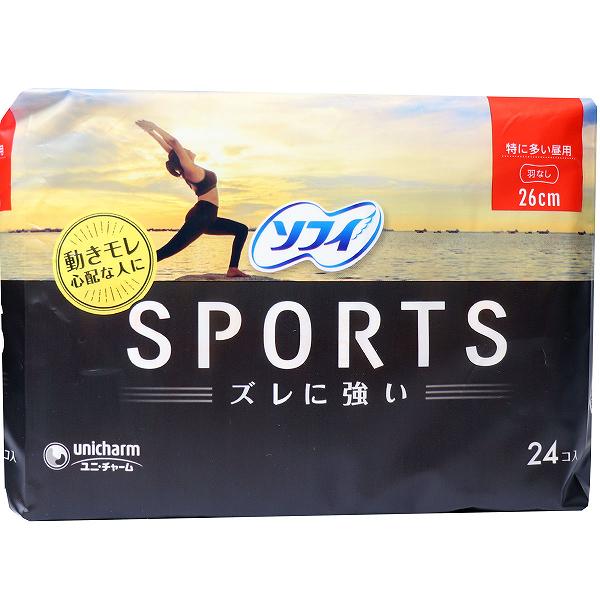【5個セット】 ソフィ SPORTS 特に多い昼用 26cm 羽なし 24個入 ユニチャーム スリムタイプ 抽選 衛生用品 メディカル 備蓄 ヘルスケア 多い日 ナプキン 生理用品 ズレない 昼用 特に多い日の昼用 生理 生理用ナプキン 生理用 スポーツ
