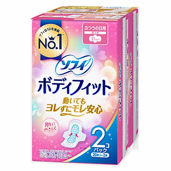 ソフィ ボディフィットふつうの日用 羽つき 20枚入×2個パック ユニチャーム モレ安心 ソフィボディフィット スタンダード メディカル 備蓄 用品 大容量 紙おむつ ナプキン 生理用品 肌に優しい コットン 昼用 生理 防災 サニタリー 動いても安心 auc-ulmax-12013235 ウルマックス 楽天市場店 パッケージ画像
