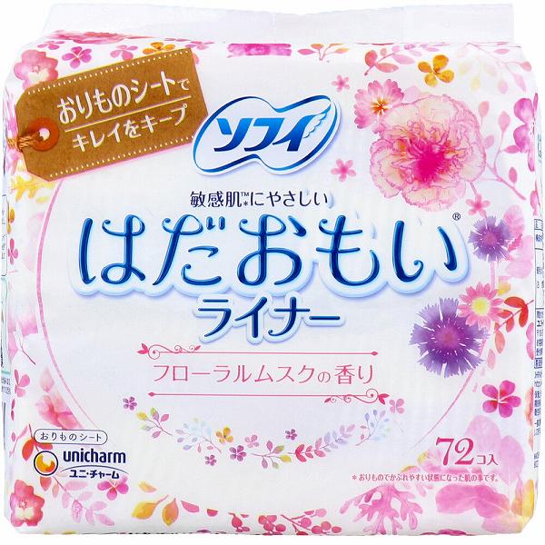 【3個セット】 ソフィ はだおもいライナー パンティライナー フローラルムスクの香り 72個入 フローラルムスク ユニチャーム 尿漏れ ライナー サラサラ 消臭 ズレにくい 女性用 吸水 紙おむつ ナプキン 生理用品 パット おりものシート 無香料 生理