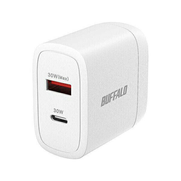 USB充電器 BSACPD3000C2WH ホワイト Type-C Type-A BUFFALO BSACPD 3000 GaN搭載 小型軽量 急速充電 Power Delivery対応 モバイル充電 AC充電器