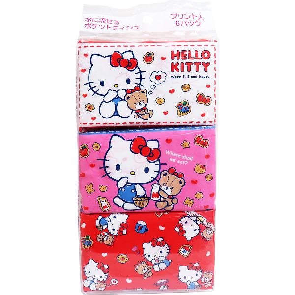 ハローキティ 水に流せるポケットティシュ 16枚(8組)×6個入 キティ グッズ ポケットティシュ ペーパー類 キャラクター ティシュ 雑貨品 日用消耗品 水に流せる ティッシュ サンリオ 日用品 ハローキティー ティッシュペーパー ポケットティッシュ