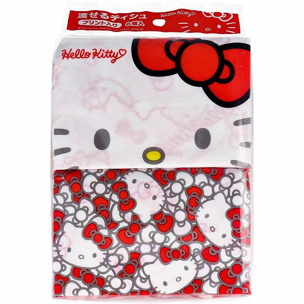 【5個セット】 ハローキティ 水に流せるポケットティシュ 6パック入 ポケットティシュ 水に流せる ティッシュ ティッシュペーパー ポケットティッシュ