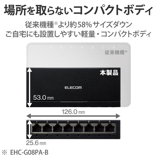 【正規代理店】 エレコム EHC-G08MA-B Giga対応 スイッチングハブ 8ポート スイッチ 金属筐体 ACアダプター スイッチング ハブ 金属筺体 電源 外付けモデル ブラック ELECOM 1年保証 軽量 ギガビット 家電 電源外付けモデル コンパクト ギガビット対応 送料無料 3