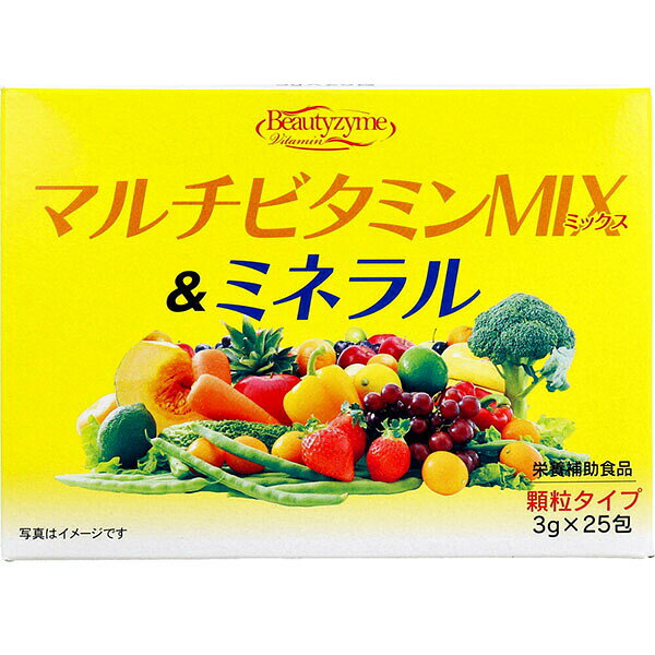 ▼まとめ買いがおすすめ！ 2個セット（限定） 5個セット（限定） ※この商品は配送会社の都合により、北海道・沖縄・離島にはお届けできません。 ご注文が確認された場合、キャンセルさせて頂く可能性がございますのであらかじめご了承ください毎日摂りたいマルチビタミンMIX＆ミネラルです。●ビタミン11種類とミネラル7種類をギュッと吸収しやすいオレンジ風味の顆粒タイプに仕上げました。●ご家族皆様の美容や健康にお役立てください。【栄養補助食品】【名称】ビタミン含有食品【原材料名】ブドウ糖(国内製造)、オレンジ果汁粉末(オレンジ濃縮果汁、デキストリン、温州みかん濃縮果汁)、亜鉛含有酵母、マンガン含有酵母、銅含有酵母、モリブデン含有酵母、ヨウ素含有酵母、セレン含有酵母、クロム含有酵母／V.C、トレハロース、香料、V.E、ナイアシン、パントテンCa、V.B1、V.B6、V.B2、V.A、葉酸、V.D、V.B12、スクラロース【栄養成分表示(1包(3g)当たり)】エネルギー：11.37kcaLたんぱく質：0.01g脂質：0.00g炭水化物：2.82g食塩相当量：0.00g【お召し上がり方】本品は食品ですので、お召し上がりの量などに特別な定めはありませんが、1日当たり1?2包程度を目安に水または牛乳などに混ぜてお召し上がりください。【保存方法】高温・多湿、直射日光を避け、涼しい所に保管してください。【アレルギー物質】オレンジ【ご注意】・製造時期により、味や色、香りが多少変わる場合もありますが、品質には問題ありません。・個包装開封後はすぐにお召し上がりください。・乳幼児の手の届かない所に保管してください。・ごくまれに体質に合わない方もおられますので、その場合はご利用をお控えください。・湿気等により固まる場合もありますが、品質には問題ありません。・食生活は、主食、主菜、副菜を基本に食事のバランスを。個装サイズ：140X103X75mm個装重量：約116g内容量：75g(3g×25包入)ケースサイズ：44X22X40cmケース重量：約5kg【ケース入数：30】【発売元：株式会社HIKARI】 【検索用キーワード】 ドリンク マルチビタミン オレンジ サイズ メーカー 栄養補助食品 素材※この商品は配送会社の都合により、北海道・沖縄・離島にはお届けできません。 ご注文が確認された場合、キャンセルさせて頂く可能性がございますのであらかじめご了承ください ▼まとめ買いがおすすめ！ 2個セット（お得） 5個セット（激安）