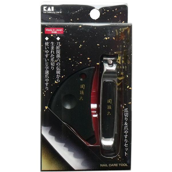 【6個セット】 関孫六 爪切り&爪やすりセット HC-3503 福袋 高級 安全 高級感 新生活 理美容用品 爪ヤスリ ツメヤスリ よく切れる プレミアム爪切り 高品質 爪きり 日本製 貝印 ツメ切り ツメキリ 爪切り