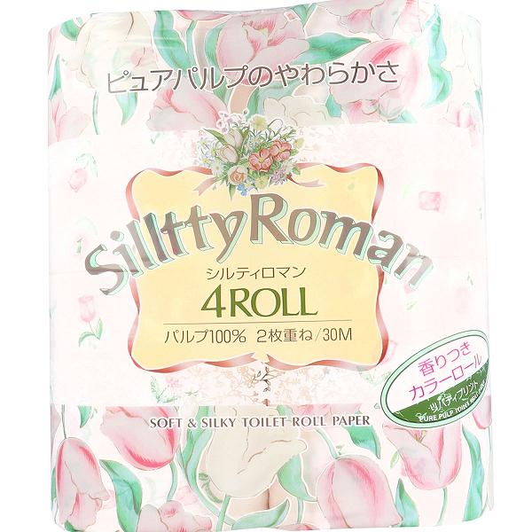 【6個セット】 四国特紙 トイレットペーパー シルティロマン 香りつき カラーロール ダブル 30m×4ロール 王子ネピア ピンク 花柄 プリント柄 ネピア トイレ用品 やわらか 香り付き ふんわり 香り付 プリント 消耗品 挨拶 景品 トイレットロール パック フレグランス