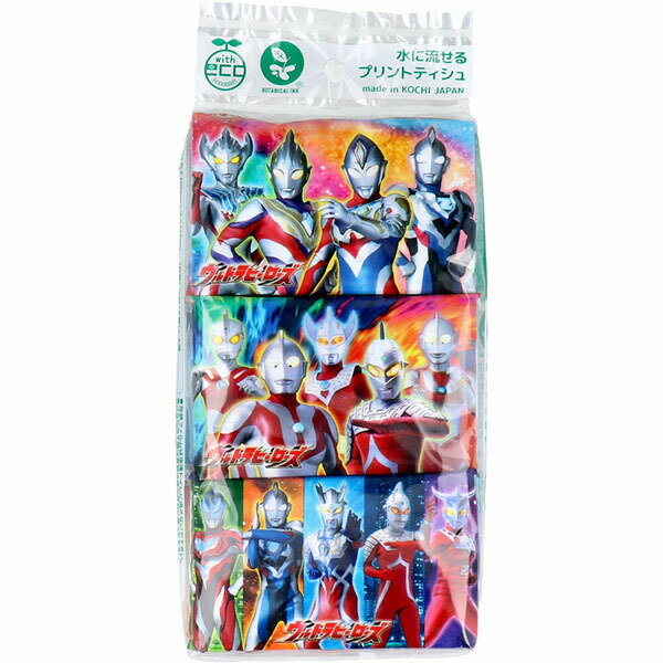 小袋面纸 - 水に流せるプリントティシュ ウルトラヒーローズ 16枚(8組)×6個入