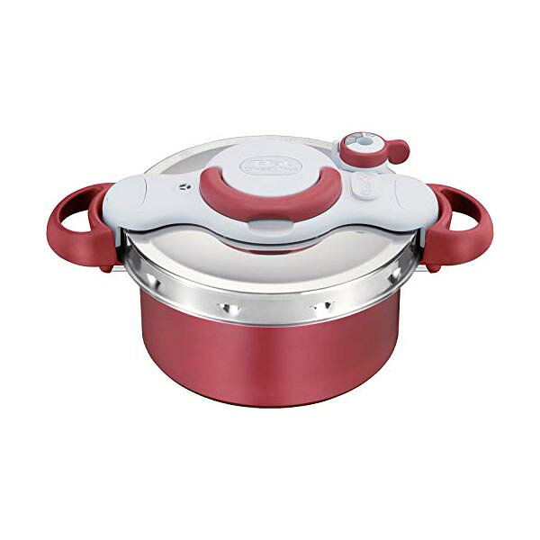 T-Fal - ティファール 圧力鍋 4.2L 2~4人用 IH ガス火対応 カンタン開閉 2in1なべ クリプソ ミニット デュオ ルージュ ふっ素樹脂コーティング P4704231 シルバー+赤 人気商品