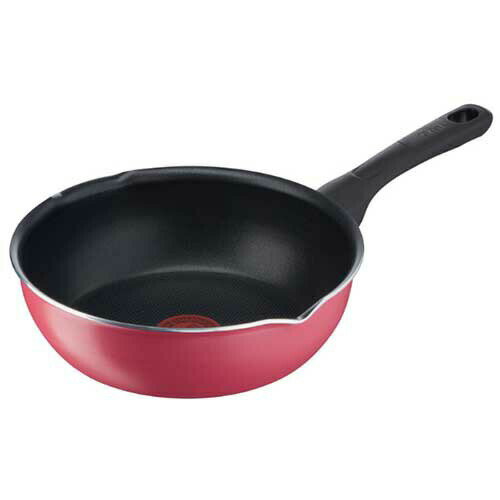 Frying Pans （Titanium） - ティファール B55975 炒め鍋 22cm 深型 フライパン 注ぎ口付き ガス火対応 「 クランベリーレッド マルチパン 」 こびりつきにくい レッド T-fal Tfal グループセブ グループセブジャパン 人気商品