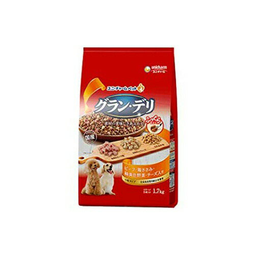 樂天商城 - ユニチャーム グラン・デリ ふっくら仕立て ビーフ・ 鶏ささみ ・ 緑黄色野菜 ・チーズ・角切りビーフ粒入り 1.7kg ソフト 全犬 総合栄養食 日本製 ユニ・チャーム unicharm ドライフード 犬用フード ソフトタイプ 小分けパック 安心素材 価格は1個のお値段です
