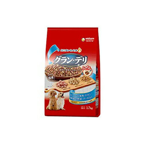 Premium - 【6個セット】 ユニチャーム グラン・デリ ふっくら仕立て ビーフ・白身魚・ チキン ・ 緑黄色野菜 ・チーズ・角切りビーフ粒入り 1.7kg ソフト 全犬 総合栄養食 日本製 ユニ・チャーム unicharm ドライフード 犬用フード ソフトタイプ 全成長段階用 安心素材