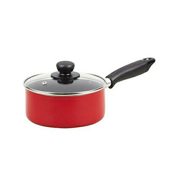Sauce Pans - 【2個セット】 パールキンゾク パール金属 片手鍋 レッド 16cm IH対応 ふっ素加工 ガラス蓋付 ジャストサイズ HB-4399