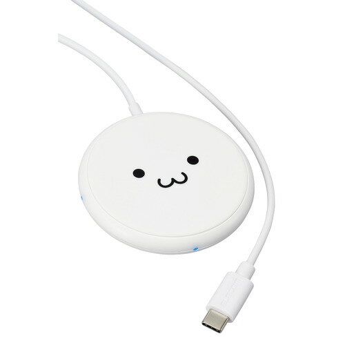 【5個セット】 エレコム W-QA25WF ケーブル一体型 Qi規格対応ワイヤレス充電器(5W・卓上・1m) しろちゃん(ホワイト×ブラック)