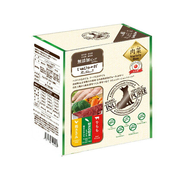 ▼まとめ買いがおすすめ！ 3個セット（特売） 6個セット（お得） 12個セット（お得） 【セット内容】●ドッグトリーツ × 3個●1個あたり：13g×60本（単品：13g×5本相当）【特徴】●増粘剤不使用●着色料不使用●グルテン不含（グルテン不検出1ppm未満）●甘味料不使用●調味料不使用●鳥取県産米100％の玄米粉を使用●ペロペロなめても、フードにかけても使用できる●1本あたり約7〜8kcalの低カロリー設計【仕様】原材料鶏ささみセット：鶏ささみ、玄米粉(鳥取県産米100％) / 緑黄色野菜ミックス：鶏ささみ、野菜類(かぼちゃ、ブロッコリー)、玄米粉(鳥取県産米100％) / 牛もも：肉類(鶏肉、牛もも肉)、玄米粉(鳥取県産米100％)内容量13g×60本（単品：13g×5本相当）対象動物犬保証成分鶏ささみ：たんぱく質7.0％以上、脂質0.0％以上、粗繊維0.5％以下、灰分1.5％以下、水分87.0％以下 / 緑黄色野菜ミックス：たんぱく質5.5％以上、脂質0.0％以上、粗繊維0.5％以下、灰分1.0％以下、水分88.5％以下 / 牛もも：たんぱく質5.5％以上、脂質0.5％以上、粗繊維0.5％以下、灰分1.0％以下、水分89.0％以下エネルギー鶏ささみ：約8kcal/本、緑黄色野菜ミックス：約7kcal/本、牛もも：約8kcal/本保存方法高温多湿をさけて保存注意開封後は早めにお与えください / 開封前に揉んでいただくことで、よりなめらかな状態になります / 消化不良など愛犬の体調が変わったときは獣医師にご相談ください / 粘度に若干の差が出る場合があります / 時間の経過と共に色調の変化や色むら、内容成分が分離する場合がありますが、品質に問題はありません / 製品中に含まれる原材料の皮が黒く変化する可能性がありますが、品質に問題はありません入数60本（セット単位12個）【使用場所】●トリーツ　●おやつ　●コミュニケーション【ご注意】●複数フレーバーがセットになっており、バラエティボックス仕様である●開封前に揉むことでより滑らかな状態になる●時間経過による色調変化や分離は品質上の問題なし 【検索用キーワード】 PureValue5 無添加ピュア 緑黄色野菜ミックス おやつ 鶏ささみ 60本 いぬぴゅ〜れ しらす入り リバードコーポレーション ペースト 日本 間食 いぬ えさ ご飯 ささみ にんじん アソート イヌ グルテンフリー内容量：13g×60本（単品：13g×5本相当）　入数：60本（セット単位12個）3個セットでお届け。トリーツ、おやつ、コミュニケーションなどに。 ▼まとめ買いがおすすめ！ 3個セット（爆安） 6個セット（特売） 12個セット（特売）