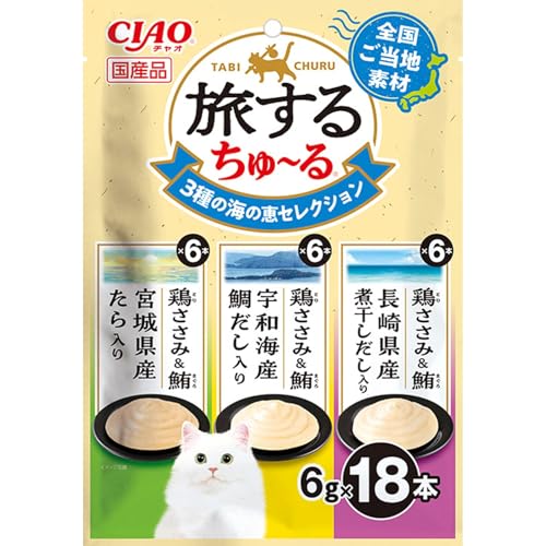 乐天商城 - 【6個セット】 いなばペットフード CIAO 旅するちゅーる 3種の海の恵セレクション 6g×18P