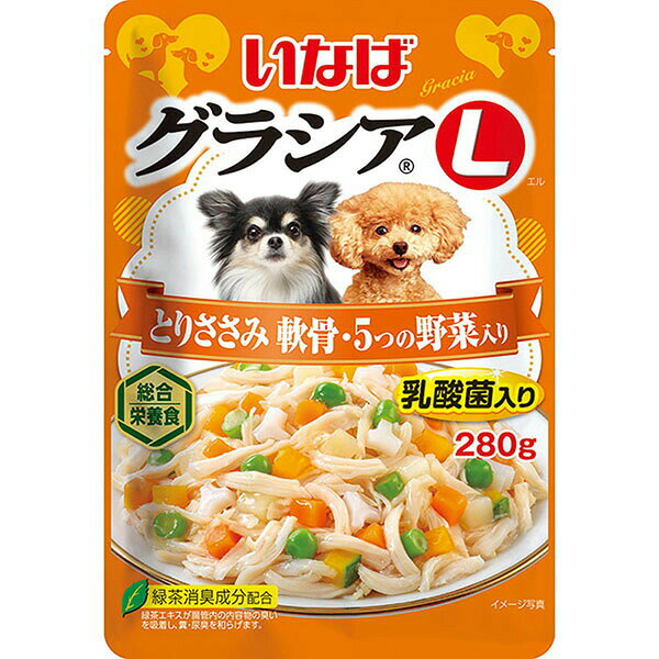Premium - 【12個セット】 いなばペットフード グラシアL とりささみ 軟骨・5つの野菜入り 280g 緑茶消臭成分配合 犬用フード エクプラ特選 ペットフード ドッグフード 総合栄養食 ウェットフード 乳酸菌入り いなば ドッグ フード ウェット パウチ 成犬用 ペット 安心素材