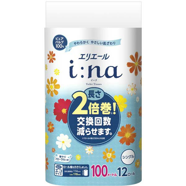 エリエールイーナトイレット12Rシングル 長尺 備蓄 芯あり 日用品 イーナトイレット パック 消耗品 富士宮市 紙製品 生活雑貨 シングル ピュアパルプ ふんわり ハーフサイズ 防災 長巻 トイレットティシュー フローラル 香り付き トイレ 大容量
