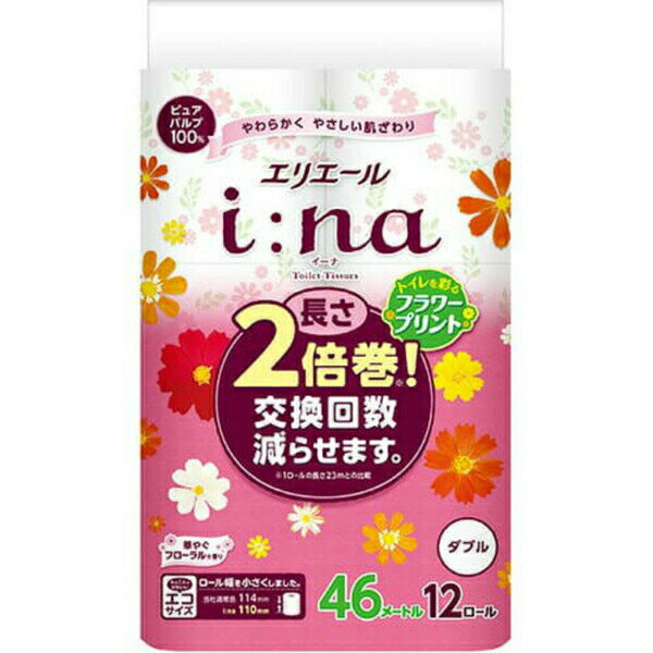 樂天商城 - 【5個セット】 大王製紙 エリエールi:na(イーナ)トイレットティシュープリント 12ロール(ダブル) フラワー柄 芯あり プリント 日用品 イーナトイレット フローラルの香り フラワープリント トイレットティシュー 香り付き 大容量 トイレット ティシュー