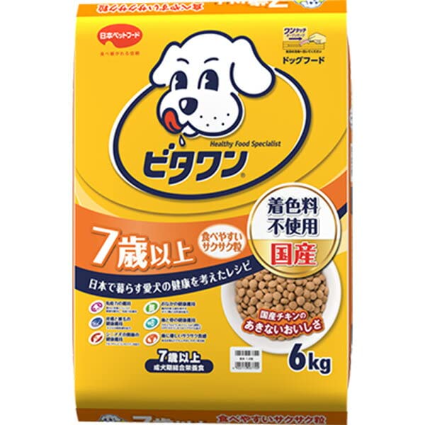 Vitaone - 日本ペットフード ビタワン 7歳以上 6kg チキン 顆粒 シニア 全品種 日本ペット ドライフード ドッグフード シニア犬用 総合栄養食 高齢犬用 ドライ 国産 全犬種用 ペット 高齢 安心素材 価格は1個のお値段です