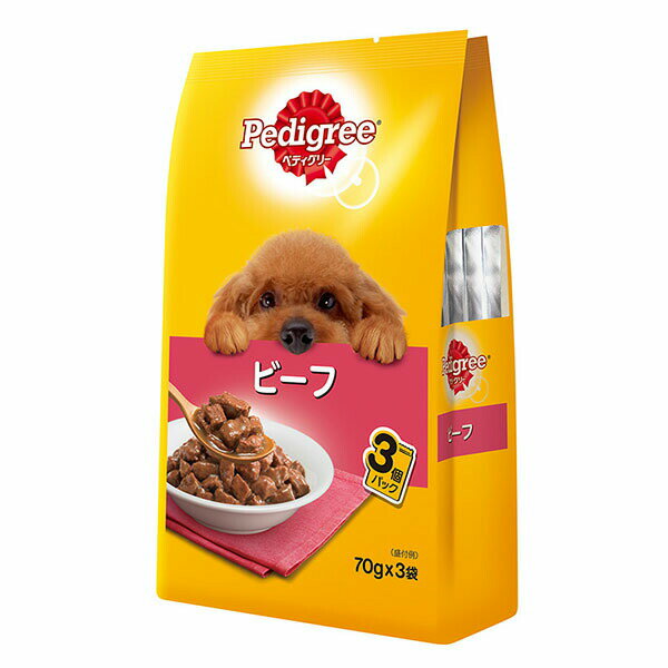 Pedigree - 【10個セット】 ペディグリー 成犬用 ビーフ 70g×3袋 ドッグ フード ドックフート犬 イヌ いぬ ドッグ ドックdogワンちゃん 安心素材