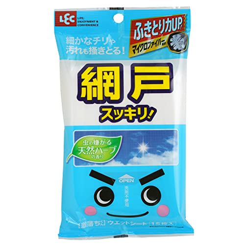 ●超極細繊維（マイクロファイバー）配合の特殊ウェットシートが、洗剤無しで網目の汚れをしっかりキャッチします。虫の嫌がる天然ハーブ（ユーカリ）の香りで、お掃除と同時に不快な虫を寄せ付けにくくします。1枚のシートでおそうじできる目安は、約90×180cmの網戸2枚分（両面）・サイズ（約）:横30.0×縦20.0cm個装サイズ(約) 幅2×奥行13.5×高さ23.5cm材質:レーヨン、ポリエステル、ナイロン 成分:水、エタノール、アレルゲン、除菌剤、香料製造国：日本