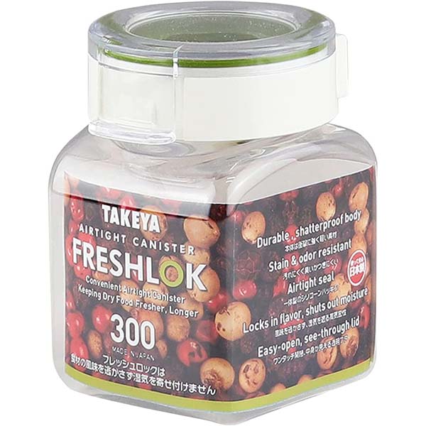 タケヤ化学工業 フレッシュロック角型300ml GR グリーン 密封保存容器 フレッシュロック 角型 保存容器 角形 タケヤ 密封 キッチン収納 プロテイン 調味料入れ ニチエー プラスチック製 プラスチック タケヤ化学 クリア 保存 フレッシュロック角型
