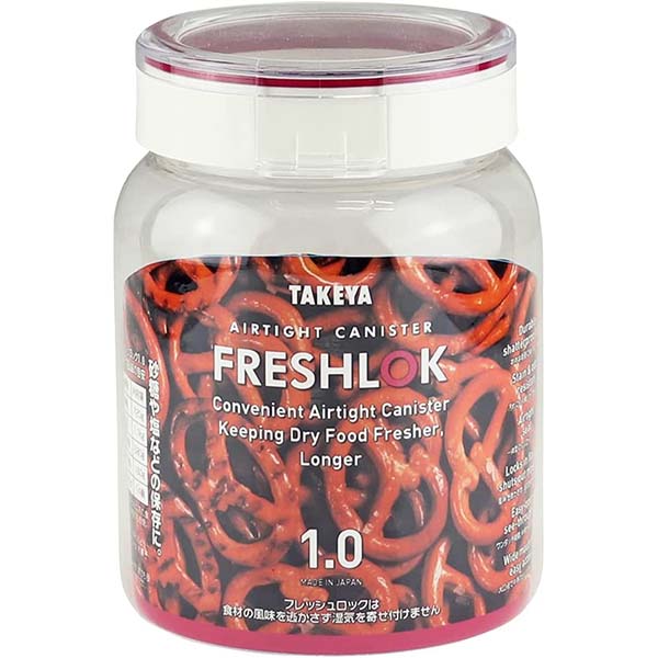 Plastic Storage Containers - タケヤ化学工業 フレッシュロック丸型1.0L R レッド 保存容器 高気密性 調味料入れ キッチン キャニスター 引き出し 冷蔵庫 シンク下 収納 フレッシュロック 丸型 密閉 プラスチック タケヤ化学 クリア ストッカー 保存 容器 砂糖 小麦粉 お茶パック