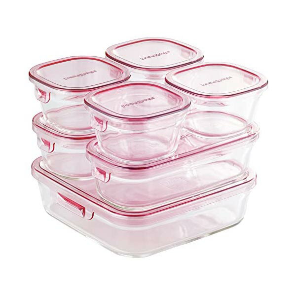 Condiments Container - iwaki イワキ 耐熱ガラス 保存容器 ピンク 7個セット パック&レンジ PS-PRN-P7 容器 整頓 整理 食品保存容器 おかず 収納 つくりおき 食洗機対応 清潔 ボックス キッチン システムセット 新生活 下ごしらえ ふた 人気商品