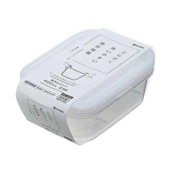 Plastic Storage Containers - イノマタ化学 楽ちんパック 角型 400ml クリアーホワイト 2個組 1834 保存容器 クリアホワイト フードコンテナ フードストッカー プラスチック容器 キャニスター レンジ容器 レンジ調理 洗いやすい 半透明 冷凍 食器洗浄機対応 電子レンジ対応 収納