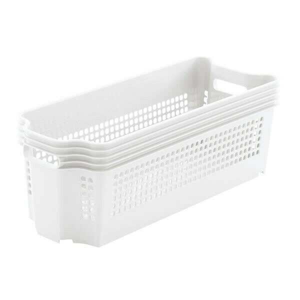 Plastic - 【24個セット】 不動技研 スタックカーゴ スリム 浅型 幅19×奥行49.4×高さ17.7cm ホワイト プラスチック 収納カゴ 収納ボックス 積み重ね ストッカー 収納バスケット 収納 コロ付き バスケット 隙間収納 すき間収納 すき間 キッチンストッカー