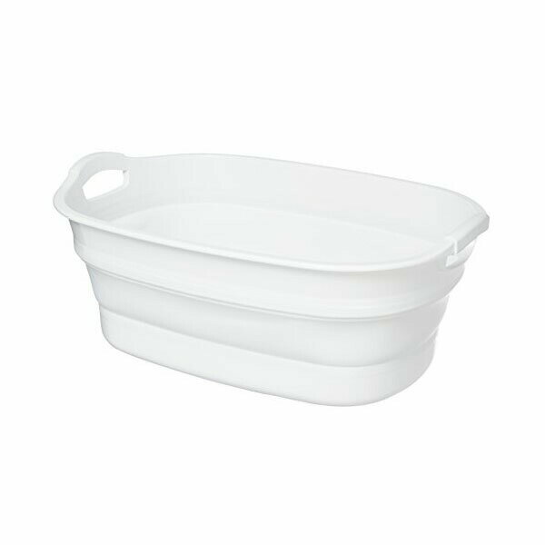 ●使う時は大きく、使用後はコンパクトに折りたためる、やわらか素材のバスケット。やわらかいので、子供のおもちゃ入れとして使えます。23リットルと容量があるので、洗濯カゴや買い物かごとしても使えます。使って安心の日本製です。・組み立て時サイズ（約）幅60×奥行40×高さ24.6cm折りたたみ時サイズ（約）幅60×奥行40×高さ10cm容量23L重量（約）1305g個装サイズ(約) 幅60×奥行40×高さ10cm本体・取手・滑り止め・水抜き栓/熱可塑性エラストマー　枠・底/ポリプロピレン個装:袋入り製造国：日本