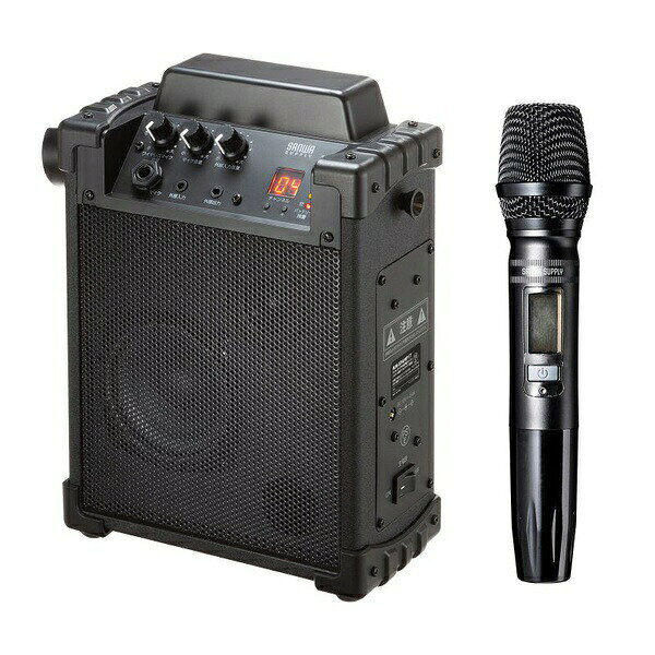 サンワサプライ MM-SPAMP17 拡声器 マイク 1本 ワイヤレス スピーカー 36W出力 アンプ バッテリー AC電源 小型 三脚対応 ショルダーベルト付き 専用バッグ付き イベント 選挙 セミナー 講義 会議 運動会