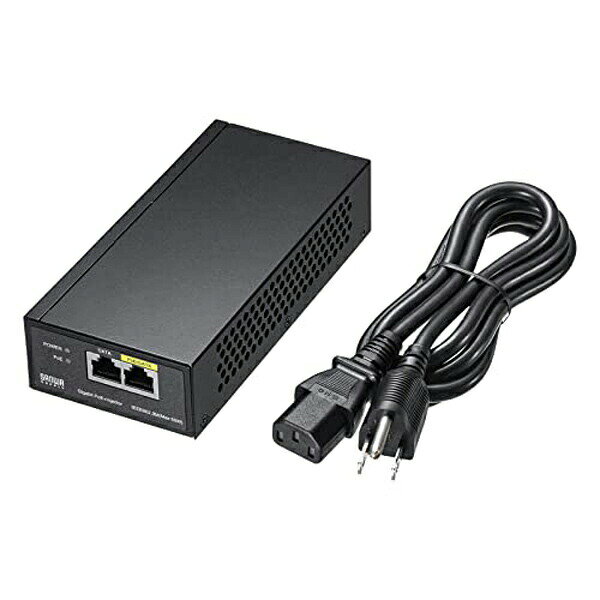 IEEE802.3bt(Class6)規格に対応し最大60WのPoE給電が可能なPoEインジェクター●IEEE802.3af/atだけでなくIEEE802.3bt（Class6/最大60W）の給電に対応したPoEインジェクターです。●消費電力の大きいドーム型PoEカメラや無線アクセスポイントなどへのPoE給電に最適です。●PD（PoE受電対応機器）には、LANケーブルのみで信号伝送と電力供給ができます。※1、2、3●ギガ転送に対応していますので、IPカメラ等の映像転送にも最適です。●放熱性に優れたメタル筐体を使用しています。●AUTO-MDIX機能搭載。●電源内蔵タイプなので、電源ケーブルのみの取り回しで設置できます。　※1 PoEポート使用時の注意点　PoE給電に使用するケーブルはカテゴリ6ストレートケーブル、または24AWG/23AWGより太いものをご使用ください。　推奨ケーブル（サンワサプライ製）　・KB-T6POEシリーズ　・KB-T6ATSシリーズ　・KB-T5Tシリーズ※2 PoE給電は、必ずPoEに対応した機器(PD)にのみ使用して下さい。※3 PDに使用する前に、必要な電力を確認してください。■ポート数：1ポート■最大伝送速度：1000Mbps（1000BASE-T）■準拠規格：IEEE802.3（10BASE-T）、IEEE802.3u（100BASE-TX）、IEEE802.3ab（1000BASE-T）、IEEE802.3af/at/bt（※Class6/最大60W供給）■スイッチング方式：Store＆Forward■通信モード：フルデュプレックス/ハーフデュプレックス■ポート構成：Dataポート（入力）1ポートPoE/Dataポート（出力）1ポート■PoE対応ポート出力：af規格 15.4W/1ポート（最大）at規格 30W/1ポート（最大）bt規格 45W/1ポート（最大）bt規格 60W/1ポート（最大）■PoE給電方式：Alternative A、Alternative B■電源：電源内蔵■入力電圧：AC100〜240V±10％ 50/60Hz■サイズ：W154×D73×H36mm■重量：約576g■電源ケーブル長：1.5m■消費電力（最大）：約61.56W■動作時環境条件：使用時温度/0〜40℃使用時湿度/10〜90％■筐体材質：メタル■壁掛け：有■VCCI規格：VCCI Class B■セット内容：本体、壁掛けネジ×2、アンカー×2、ゴム足×4、電源ケーブル、取扱説明書
