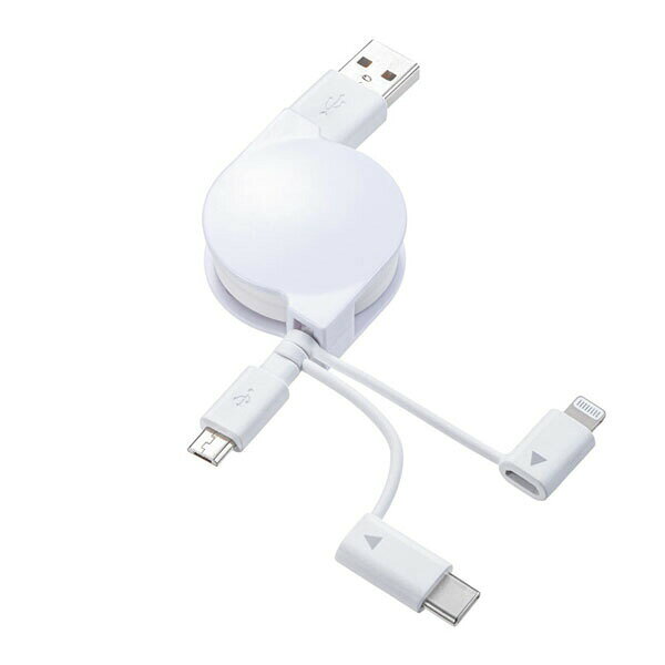 樂天商城 - サンワサプライ KB-IPLTM08KW ライトニング・TypeC・microB 巻取りUSB　3in1 ケーブル　0.8m ケーブル USBケーブル SANWA SUPPLY 送料無料