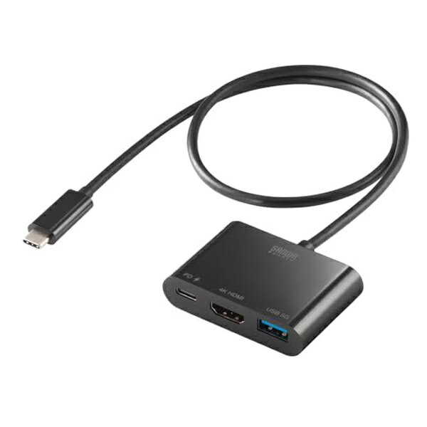 サンワサプライ AD-ALCPHDPD02 USB Type-C HDMI 変換アダプタ Aポート 4K/60Hz PD140W ケーブル長50cm USBハブ MacBook iPad Pro Air 対応 HDR ブラック