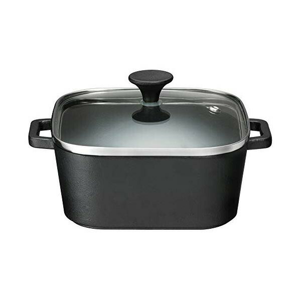 Glass Pots - 【3個セット】 イシガキ 鉄鋳物 約幅18.5×奥行14.5×高さ9.5m 容量約980ml IH対応 デリッシュ・ライフ COLOスクエアポット ガラス蓋付 アウトドア 個食 4235 黒 イシガキ産業 卓上鍋 デリッシュライフ 両手鍋 スキレット 高品質