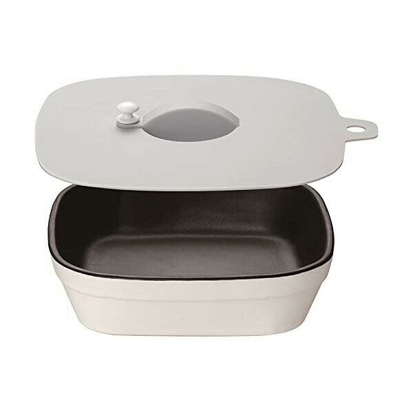 Ladles - 【3個セット】 イシガキ 電子レンジ 調理皿 ホワイト 蓋をした場合:幅20.9×奥行18.7×高さ6cm 陶器のみ:幅18×奥行18×高さ4.9cm 陶器 シリコン蓋 セット スクエア M 浅型 食洗器 対応 レシピ 付き 電子レンジ調理 イシガキ産業 高品質