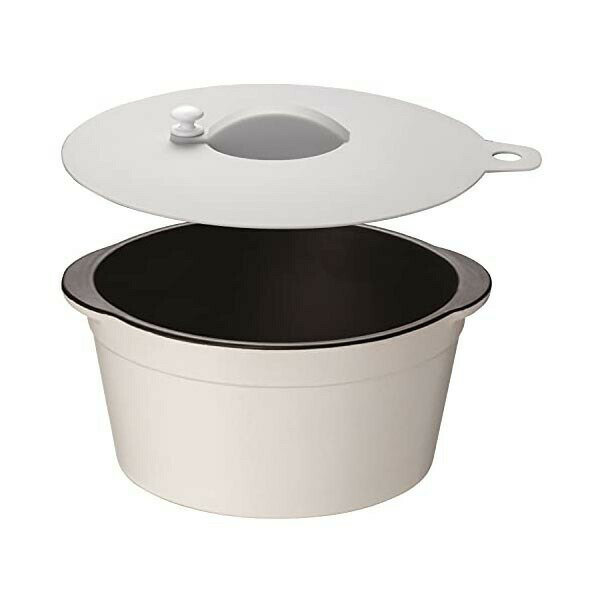 Ladles - 【3個セット】 イシガキ 電子レンジ 調理皿 ホワイト 蓋をした場合:幅20.7×奥行17.8×高さ10.5cm 陶器のみ:幅19.3×奥行17.4×高さ8cm 陶器 シリコン蓋 セット ラウンド L 深型 食洗器 対応 保温 レシピ 付き 電子レンジ調理 高品質