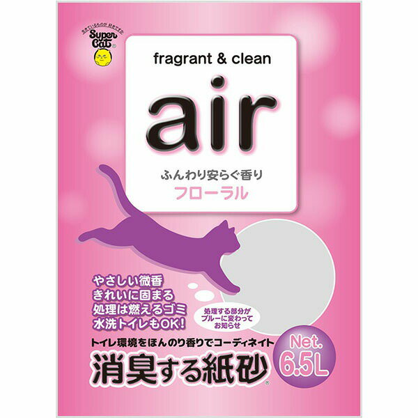 Paper - 【6個セット】 スーパーキャット 猫砂 NEW air消臭する紙砂 フローラル 6.5L 猫 Super Cat トイレに流せる ねこグッズ ペットグッズ 消臭する紙砂 色が変わる トイレ砂 ペット用品 トイレタリー 燃やせる 衛生用品 キャット トイレ 国産 グッズ 安心素材