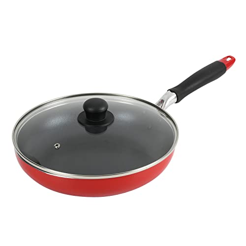 Glass Fry Pans - Bestco ベストコ IH フライパン ガラス蓋付 26cm レッド ND-9457 モデルナ