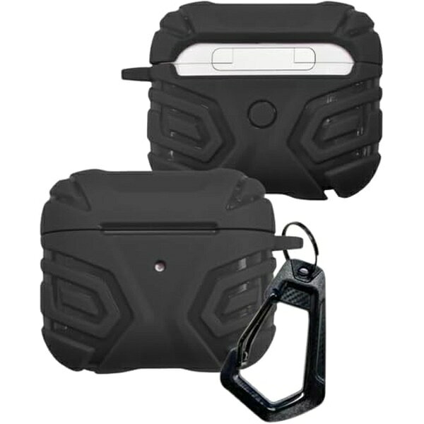 シズカウィル AirPods 3 ケース カバー カラビナ付 TPU 高耐衝撃 C02 ブラック shizukawill