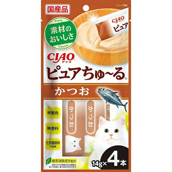 【6個セット】 いなばペットフード CIAO ピュアちゅ〜る かつお 14g×4袋