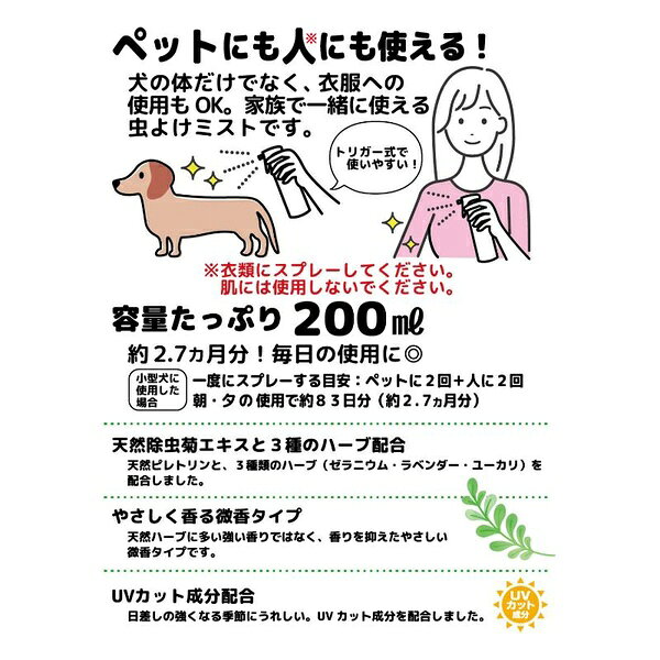 ウルマックス 楽天市場店の【10個セット】 DoggyMan ハーブ虫よけミスト 200ml 天然成分 犬用 防虫スプレー 虫除け｜アングル2