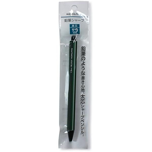 ●鉛筆とシャープペンシルの良いところを生かした新しい筆記具です鉛筆に近い太い芯径なので折れにくく濃くしっかり書くことができます。ソフトなエラストマー樹脂をコートしているので、指にフィットします。ノック部分は、誤飲や紛失しないように、使用時に外れない設計にしています。未使用時には、ペン先が収納することができます。・サイズ：軸径10mm×長さ139mm・内容：芯径:1.3mm