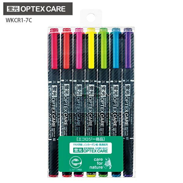 【6個セット】 ゼブラ 蛍光ペン オプテックスケア 7色セット ツインタイプの蛍光ペン WKCR1-7C 細0.8?1.1mm 太4.0mm 赤/オレンジ/ピンク/黄/緑/青/紫 水性顔料 発色が綺麗 色あせしにくい 筆記線変色が少ない 耐光性