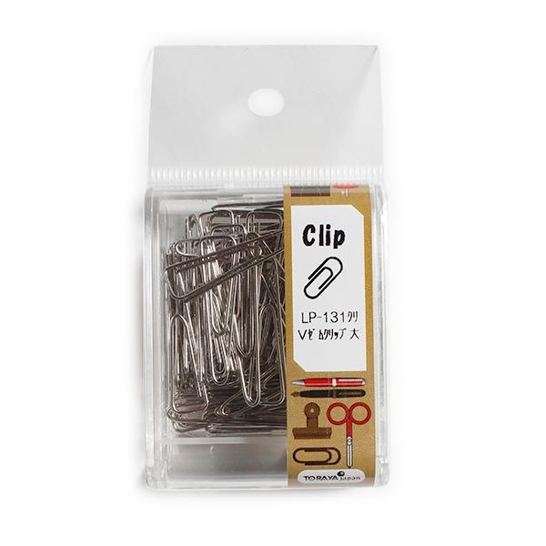  東京画鋲製作所 V型ゼムクリップ 大サイズシルバー No.1 LP-131クリ 30g入り TORAYA 収納ケース入 Vクリップ