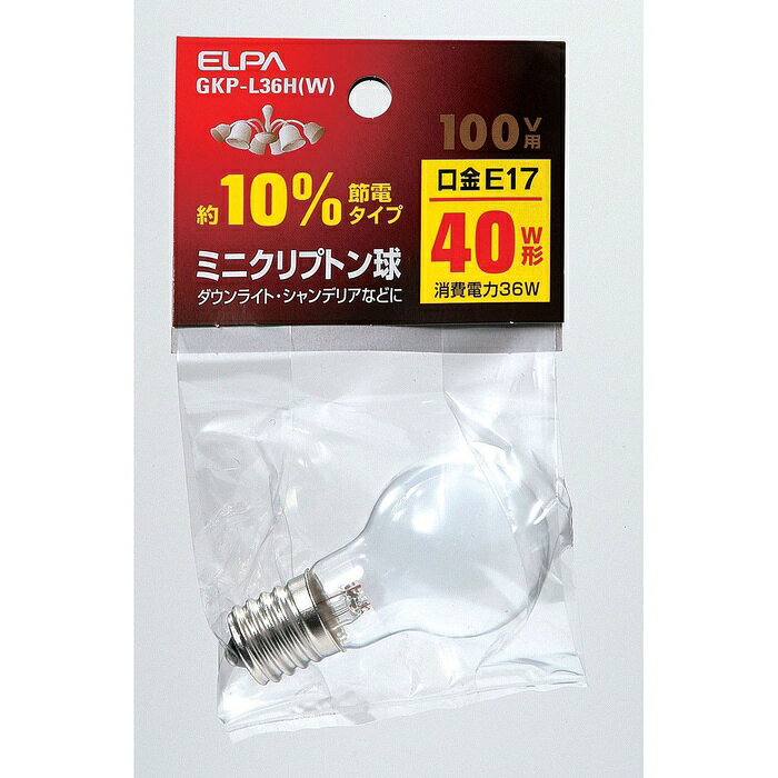 ●40W形約10％節電タイプ●アルゴンガスよりも熱伝導率の低いクリプトンガスの封入で長寿命を実現した電球です。外径のコンパクト化によってスポットライト、ダウンライトなど幅広く使用できます。仕様■定格電圧：100V■定格消費電力：36W■定格寿命：約2,000時間■本体サイズ：全長67×バルブ径35(mm)■口金：E17■入数：1個■カラー：ホワイト